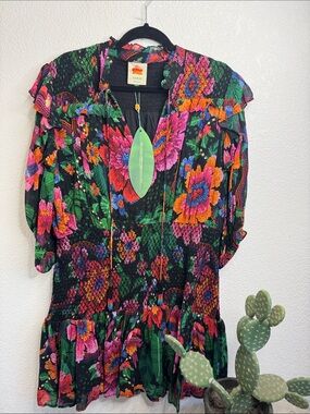 Farm Rio blooming Garden smocked dress size XL NWT
